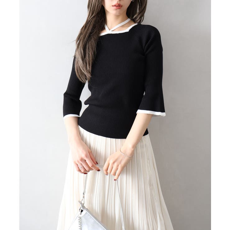 配色チョーカー付七分ニット | SpRay | 詳細画像25 