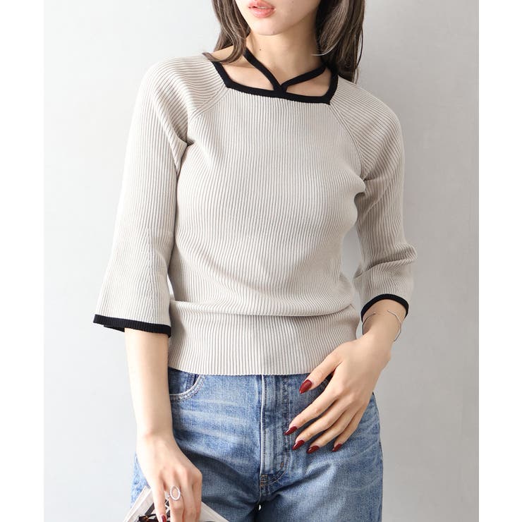 配色チョーカー付七分ニット | SpRay | 詳細画像2 