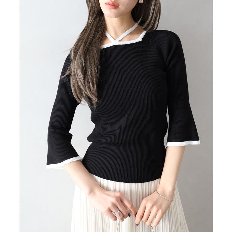 配色チョーカー付七分ニット | SpRay | 詳細画像26 