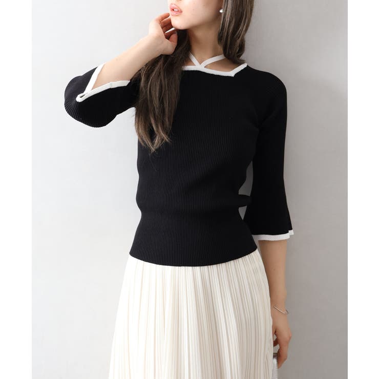 配色チョーカー付七分ニット | SpRay | 詳細画像27 