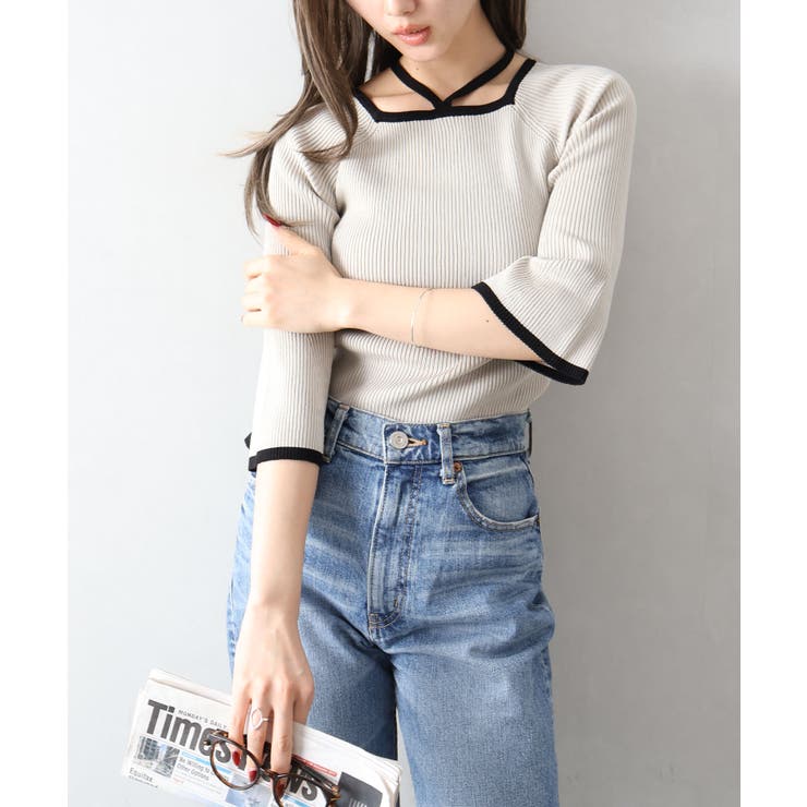 配色チョーカー付七分ニット | SpRay | 詳細画像3 