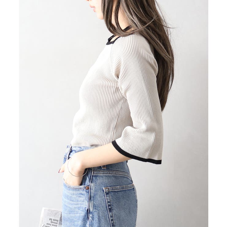 配色チョーカー付七分ニット | SpRay | 詳細画像4 