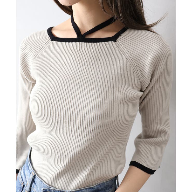 配色チョーカー付七分ニット | SpRay | 詳細画像6 