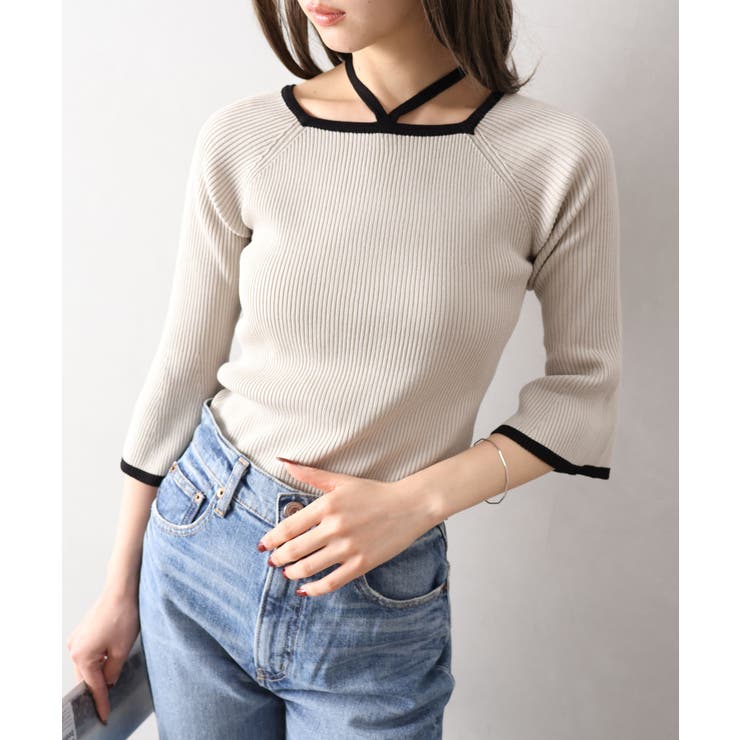 配色チョーカー付七分ニット | SpRay | 詳細画像8 