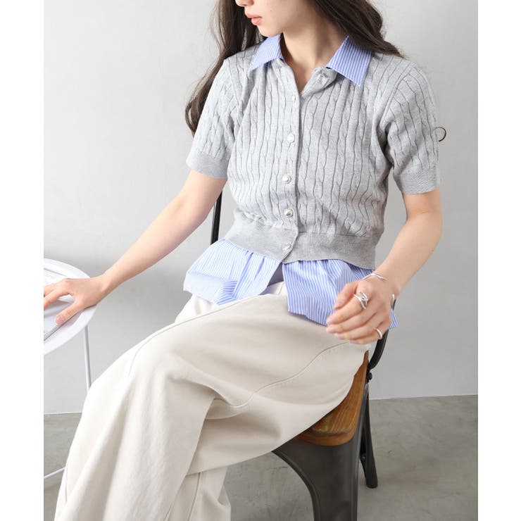 グレー | ケーブルドッキングショートスリーブカーディガン | SpRay