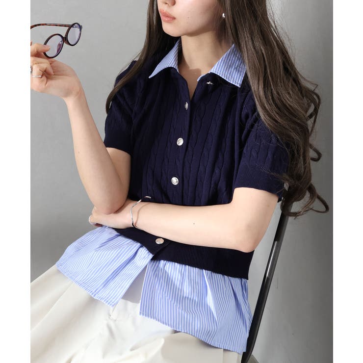 ケーブルドッキングショートスリーブカーディガン | SpRay | 詳細画像3 