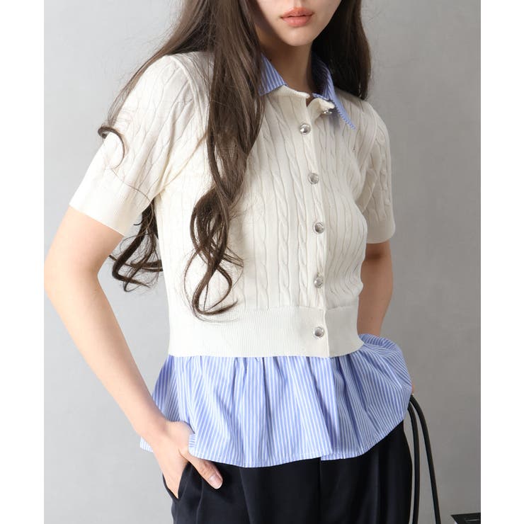 アイボリー | ケーブルドッキングショートスリーブカーディガン | SpRay