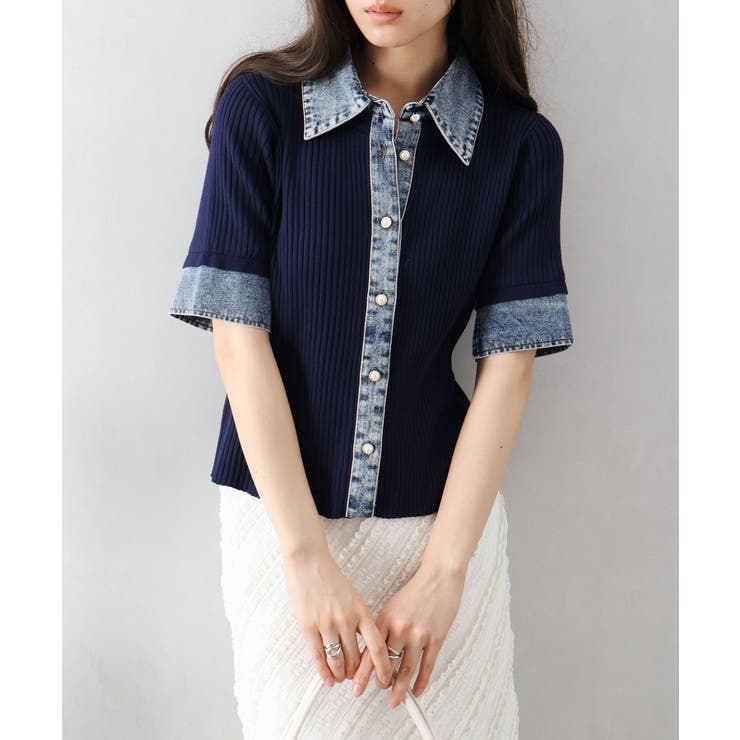 デニム切替ショートスリーブカーディガン | SpRay | 詳細画像8 