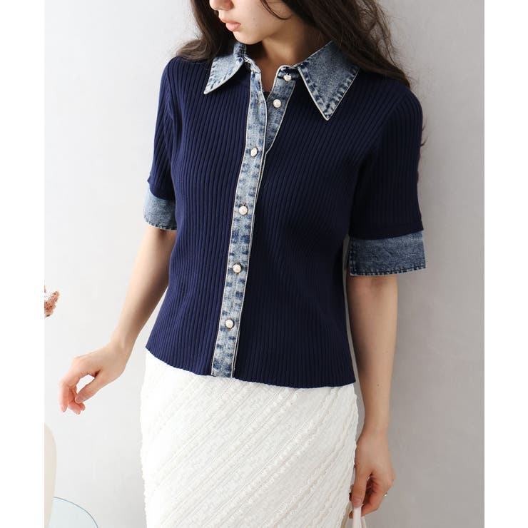 デニム切替ショートスリーブカーディガン | SpRay | 詳細画像9 