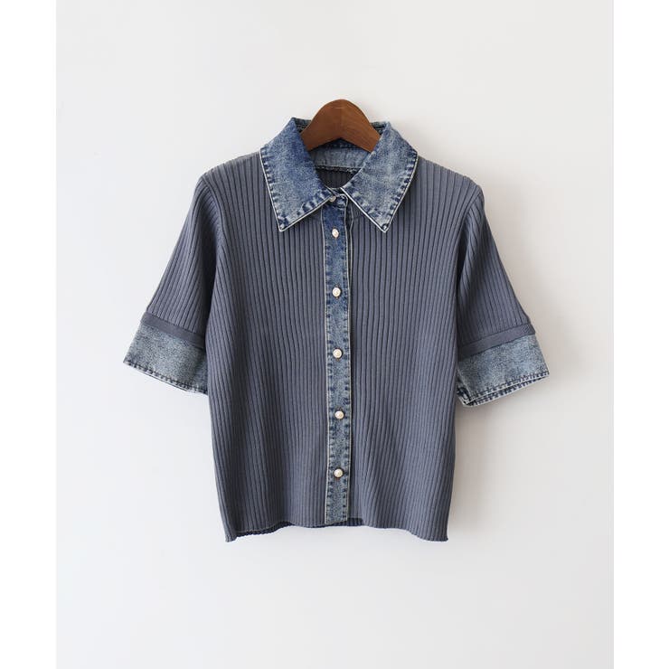 デニム切替ショートスリーブカーディガン | SpRay | 詳細画像11 