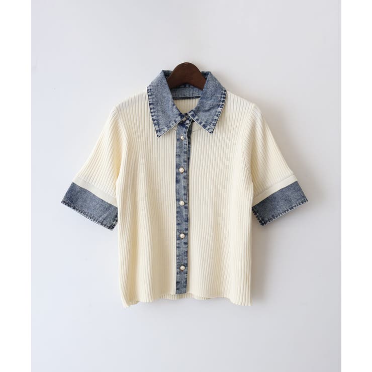 アイボリー | デニム切替ショートスリーブカーディガン | SpRay