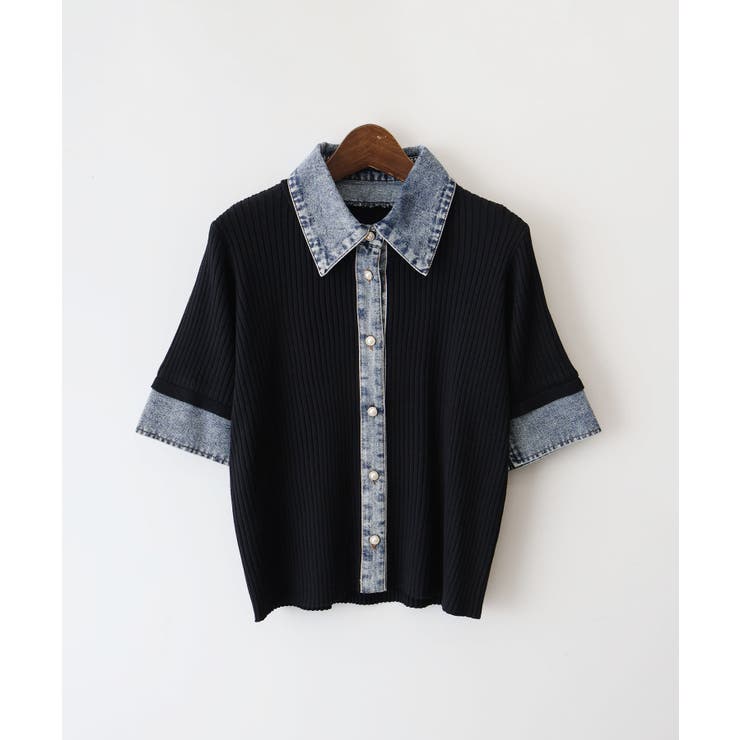 ブラック | デニム切替ショートスリーブカーディガン | SpRay