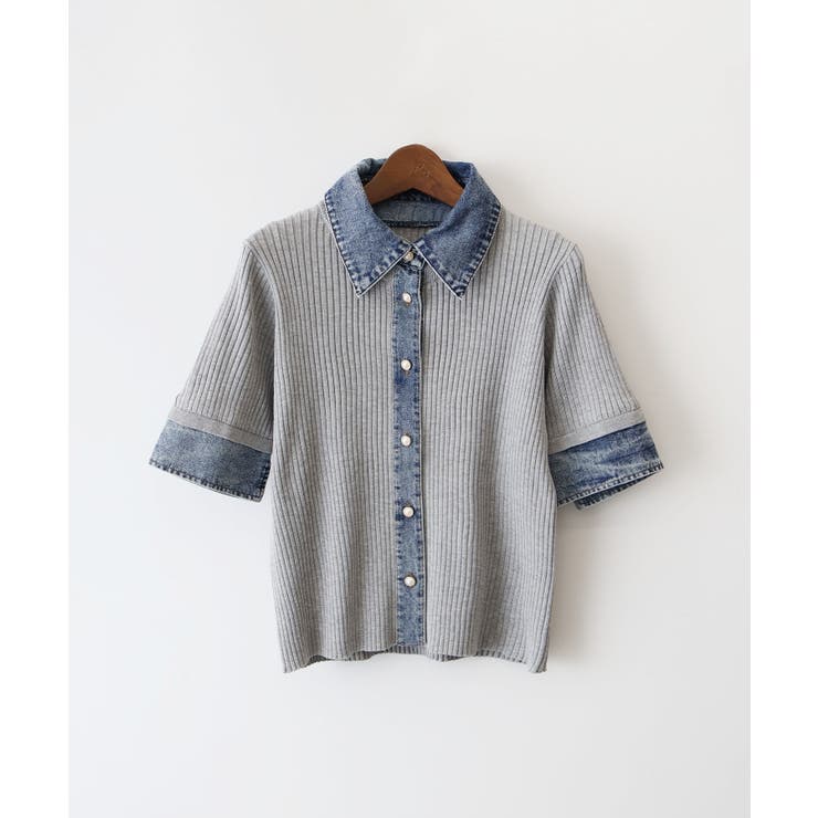 グレー | デニム切替ショートスリーブカーディガン | SpRay