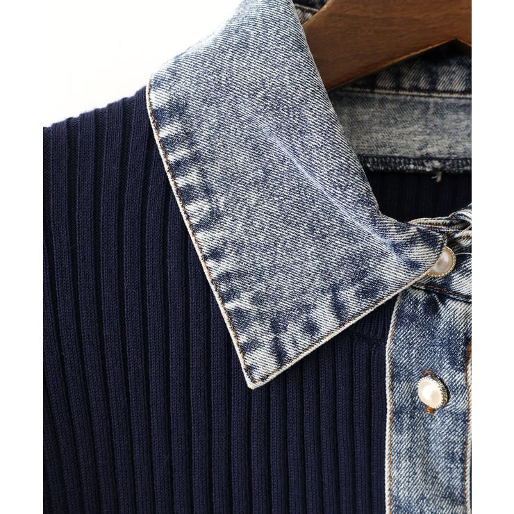 デニム切替ショートスリーブカーディガン | SpRay | 詳細画像14 