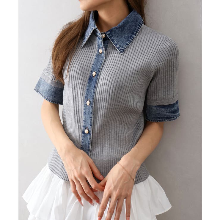 デニム切替ショートスリーブカーディガン | SpRay | 詳細画像20 