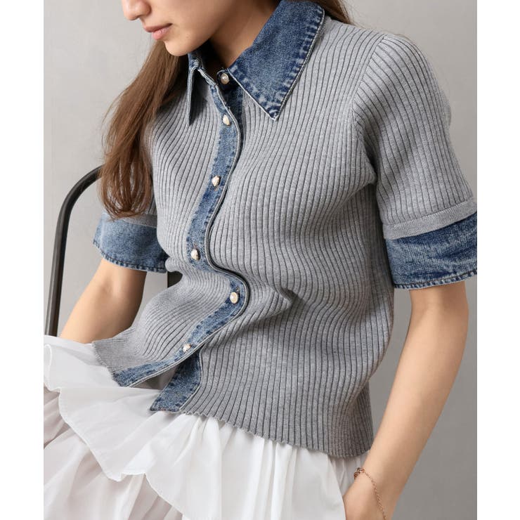 デニム切替ショートスリーブカーディガン | SpRay | 詳細画像21 