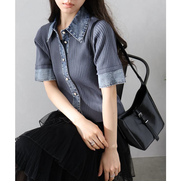 デニム切替ショートスリーブカーディガン | SpRay | 詳細画像2 