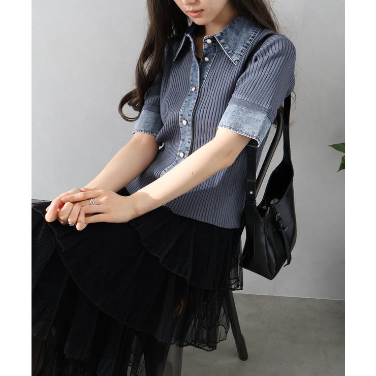 デニム切替ショートスリーブカーディガン | SpRay | 詳細画像4 