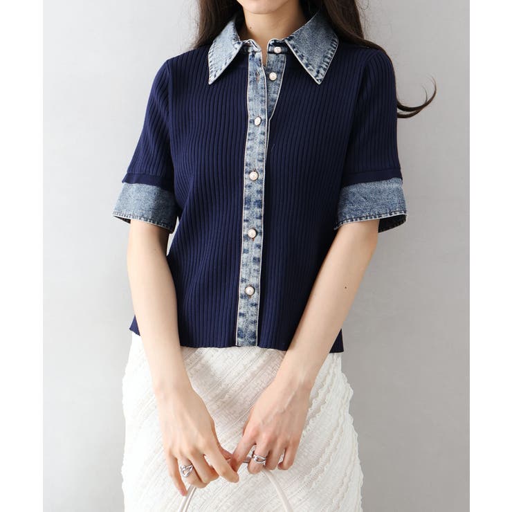 デニム切替ショートスリーブカーディガン | SpRay | 詳細画像5 