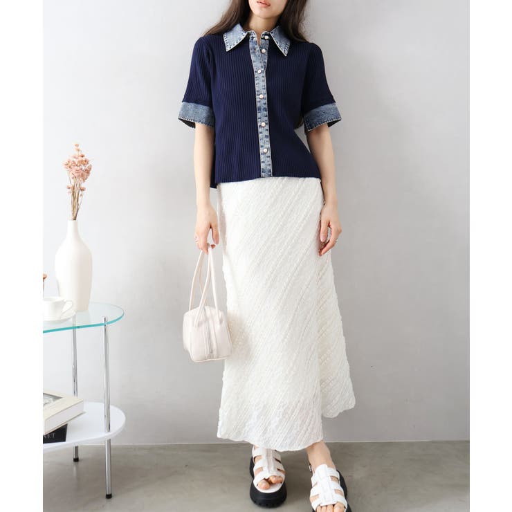 デニム切替ショートスリーブカーディガン | SpRay | 詳細画像7 