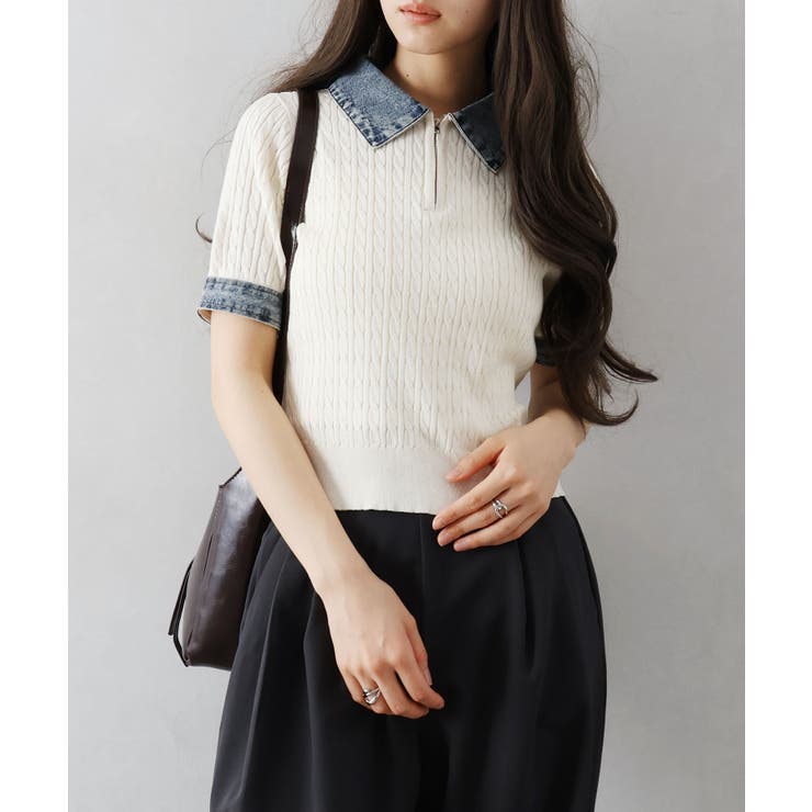 デニム切替ケーブルハーフジップショートスリーブ | SpRay | 詳細画像17 