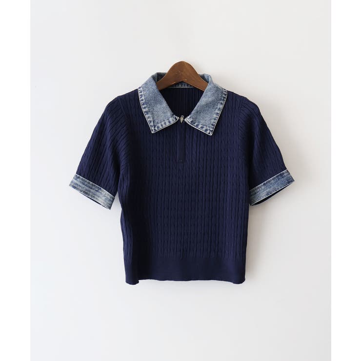 デニム切替ケーブルハーフジップショートスリーブ | SpRay | 詳細画像19 