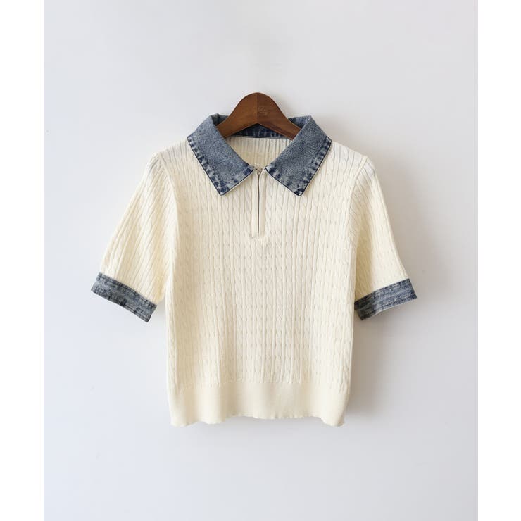 デニム切替ケーブルハーフジップショートスリーブ | SpRay | 詳細画像20 