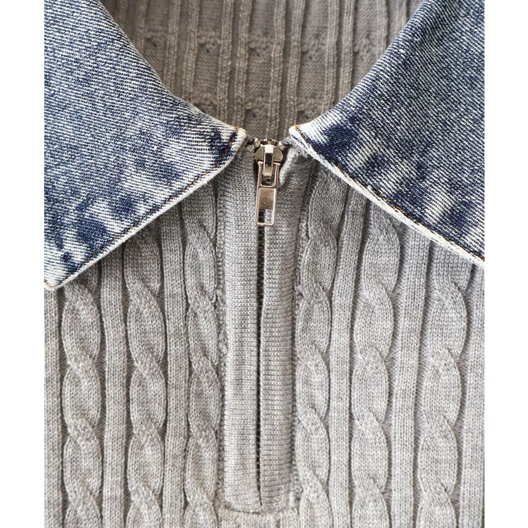 デニム切替ケーブルハーフジップショートスリーブ | SpRay | 詳細画像25 