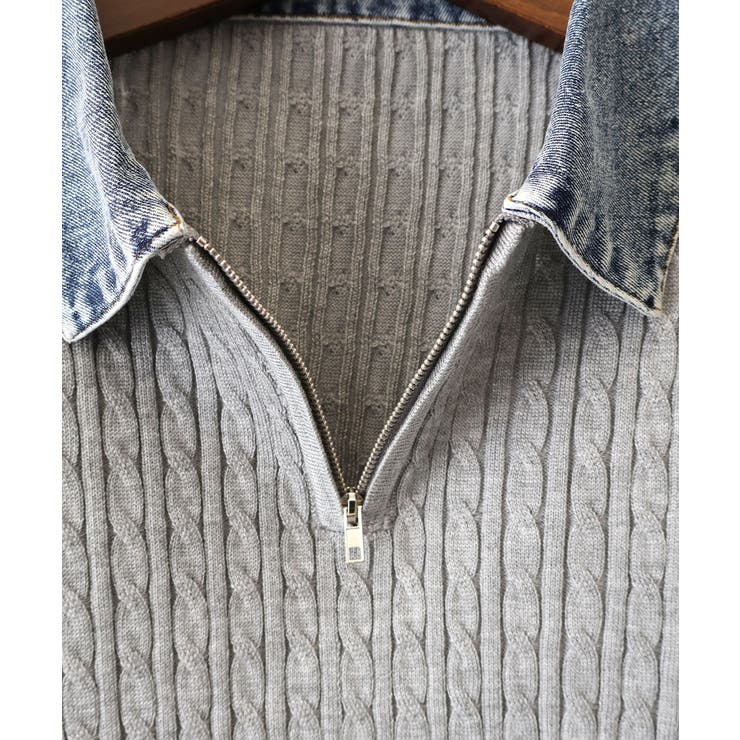 デニム切替ケーブルハーフジップショートスリーブ | SpRay | 詳細画像26 