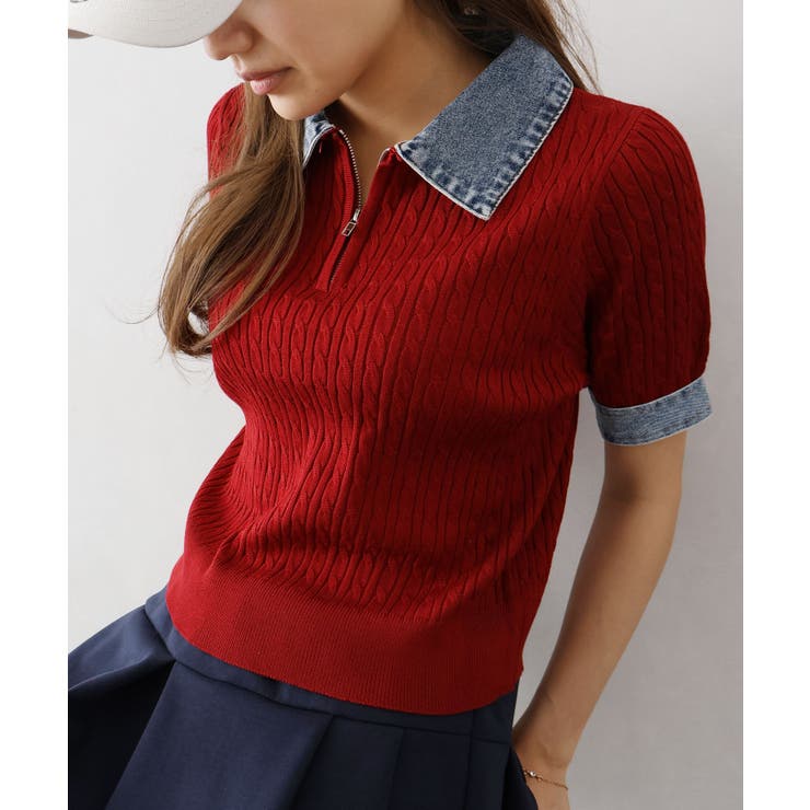 デニム切替ケーブルハーフジップショートスリーブ | SpRay | 詳細画像28 