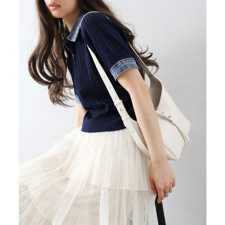 デニム切替ケーブルハーフジップショートスリーブ | SpRay | 詳細画像3 