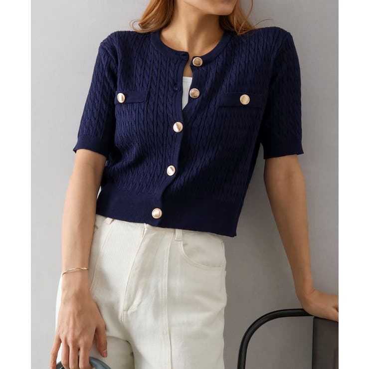 ケーブルメタルボタンショートスリーブカーディガン | SpRay | 詳細画像11 