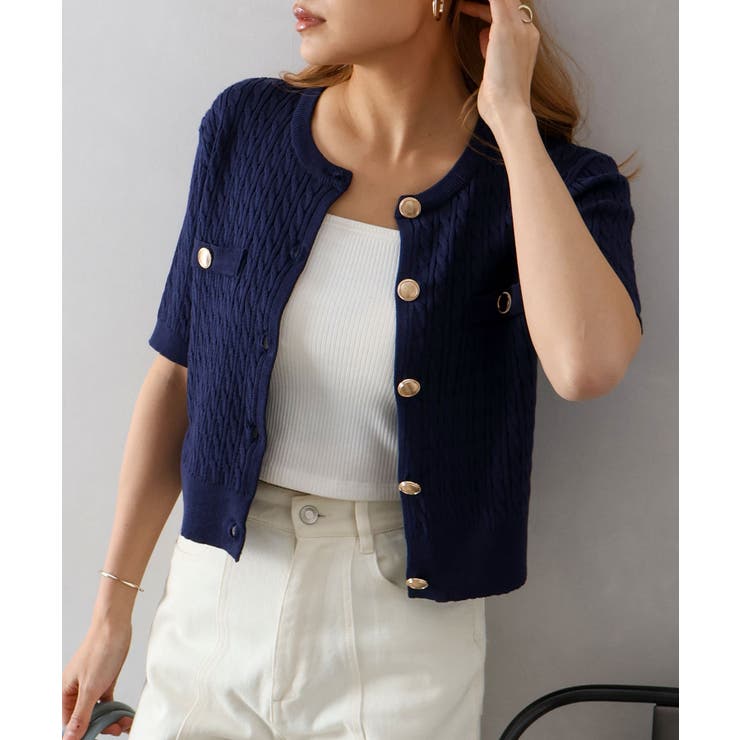 ケーブルメタルボタンショートスリーブカーディガン | SpRay | 詳細画像12 