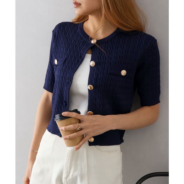 ケーブルメタルボタンショートスリーブカーディガン | SpRay | 詳細画像13 