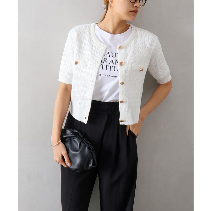 ケーブルメタルボタンショートスリーブカーディガン | SpRay | 詳細画像16 