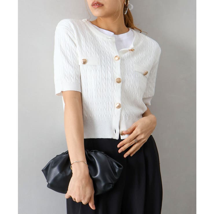 ケーブルメタルボタンショートスリーブカーディガン | SpRay | 詳細画像18 