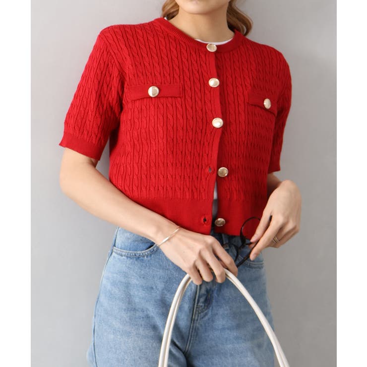 ケーブルメタルボタンショートスリーブカーディガン | SpRay | 詳細画像19 