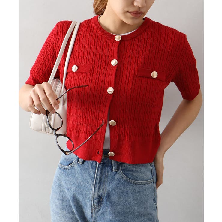 ケーブルメタルボタンショートスリーブカーディガン | SpRay | 詳細画像20 