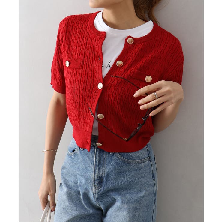 ケーブルメタルボタンショートスリーブカーディガン | SpRay | 詳細画像21 