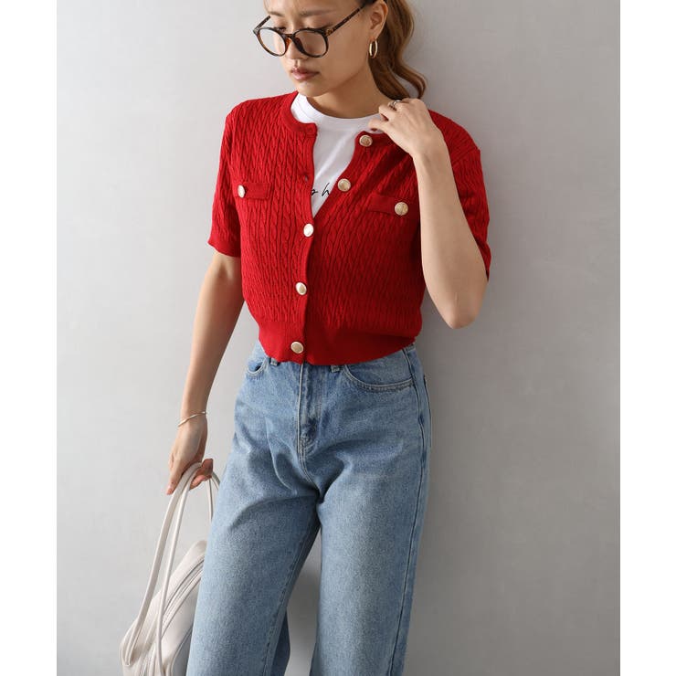 ケーブルメタルボタンショートスリーブカーディガン | SpRay | 詳細画像22 