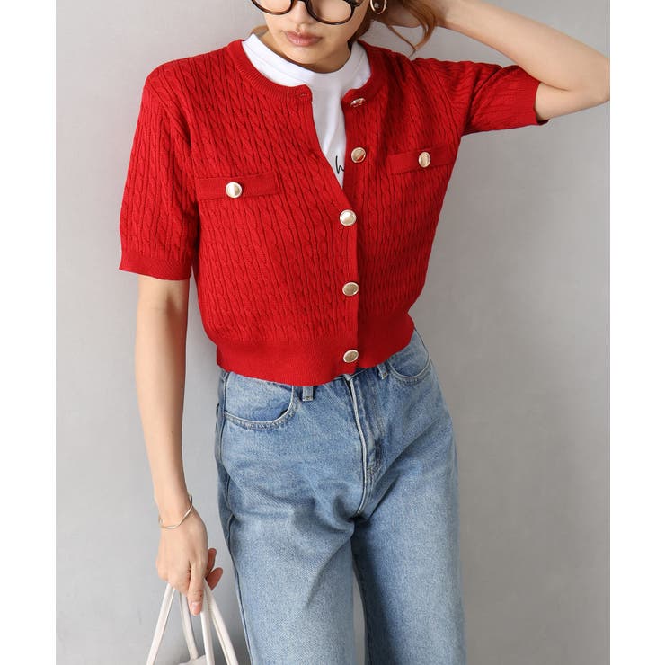 ケーブルメタルボタンショートスリーブカーディガン | SpRay | 詳細画像23 