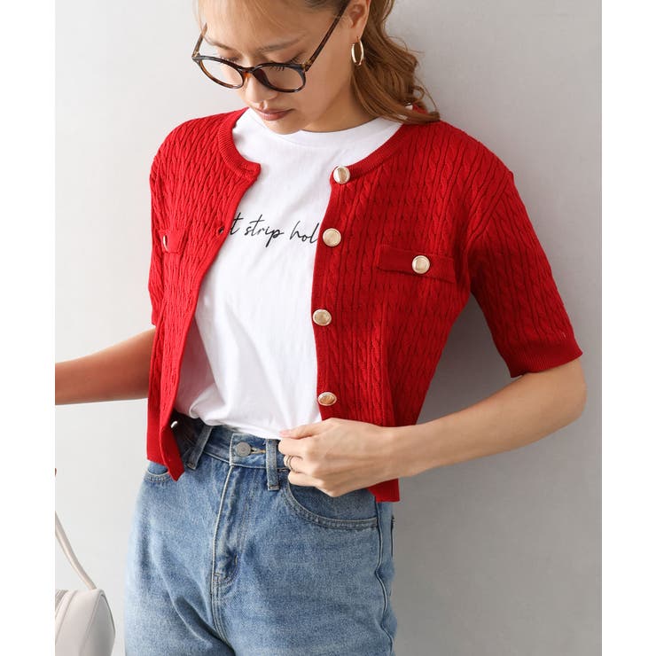 ケーブルメタルボタンショートスリーブカーディガン | SpRay | 詳細画像24 