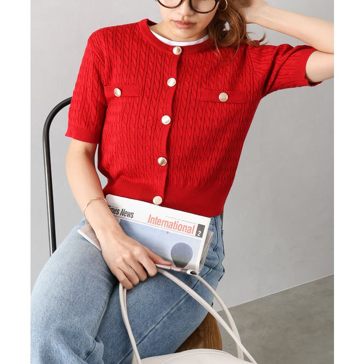 ケーブルメタルボタンショートスリーブカーディガン | SpRay | 詳細画像29 