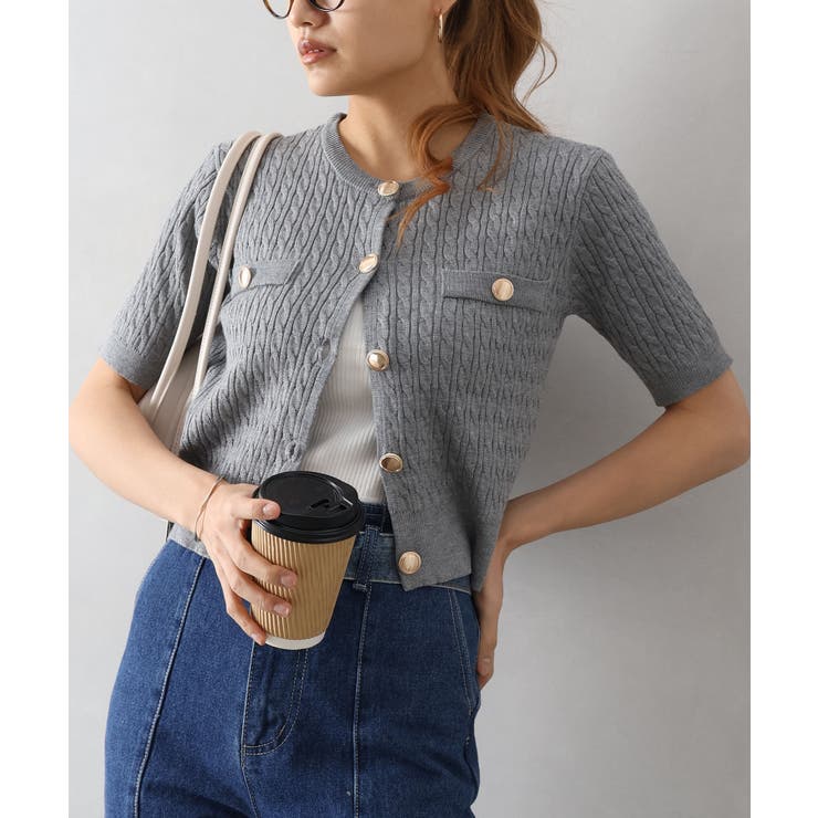 ケーブルメタルボタンショートスリーブカーディガン | SpRay | 詳細画像32 