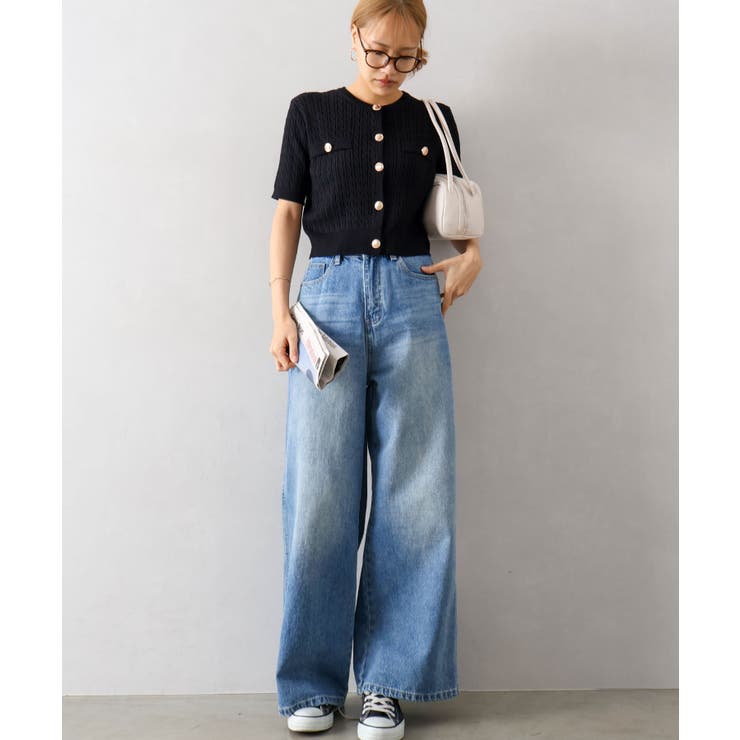 ケーブルメタルボタンショートスリーブカーディガン | SpRay | 詳細画像3 