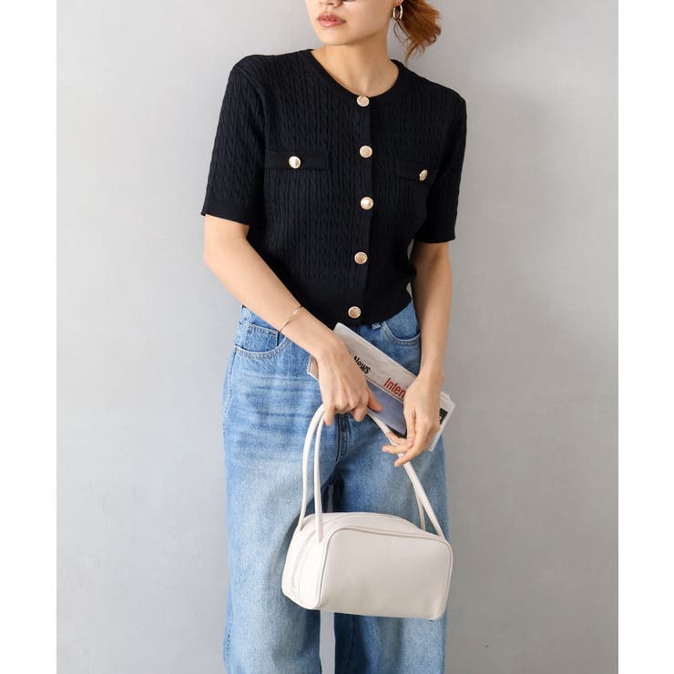 ケーブルメタルボタンショートスリーブカーディガン | SpRay | 詳細画像4 