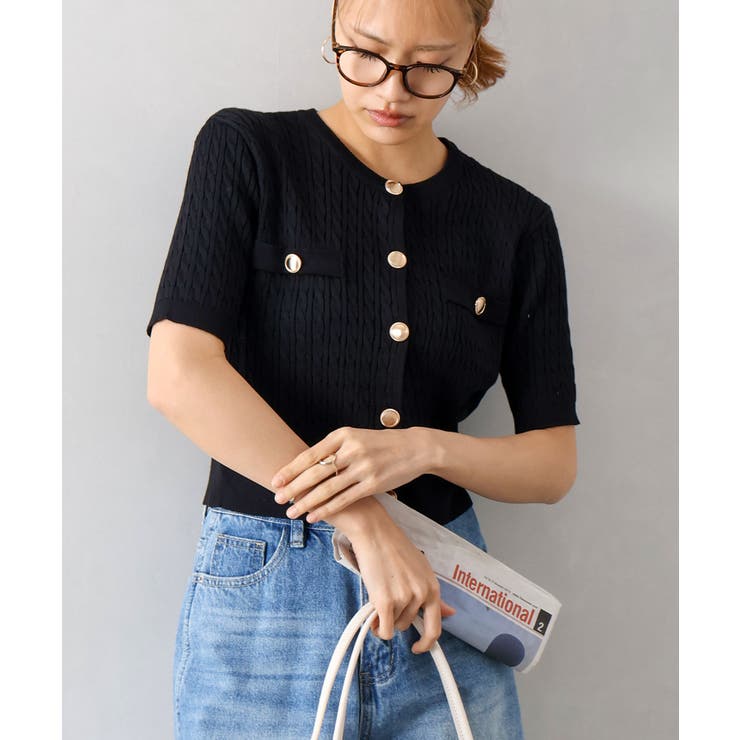 ケーブルメタルボタンショートスリーブカーディガン | SpRay | 詳細画像5 