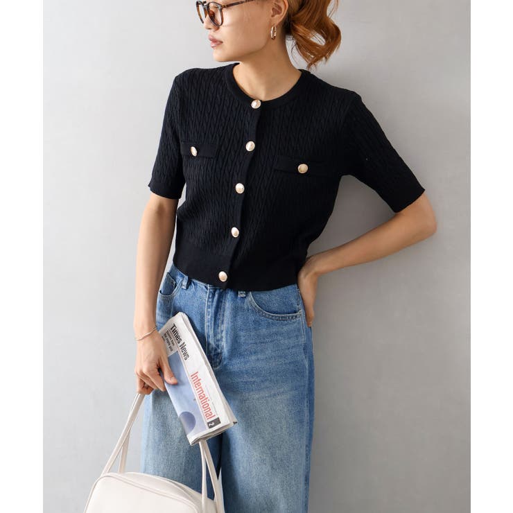 ケーブルメタルボタンショートスリーブカーディガン | SpRay | 詳細画像6 