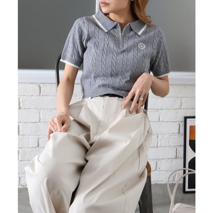 グレー | ケーブルハーフＺＩＰショートスリーブポロ | SpRay