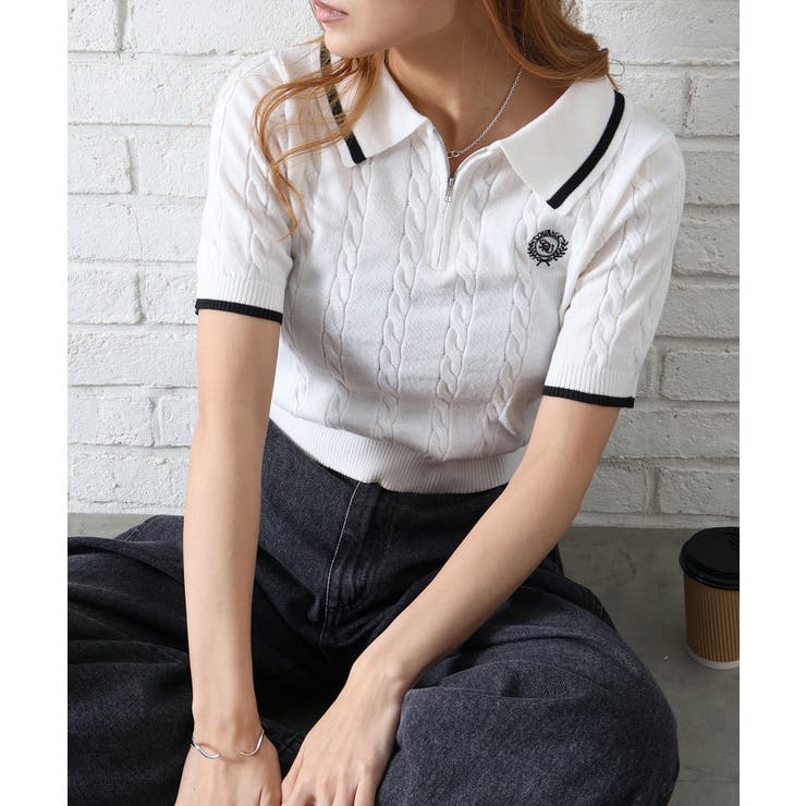 アイボリー | ケーブルハーフＺＩＰショートスリーブポロ | SpRay